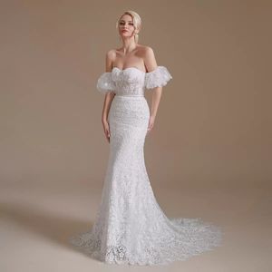 Designer Mermaid Wedding Dresses Off Shoulder Full Lace Beach Backless Strapless Bridal Gown Real Pictures CPS1996