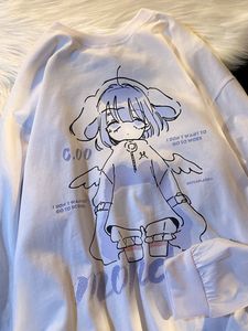 Kvinnors hoodies tröjor qweek kawaii anime överdimensionerade kvinnor japanska harajuku söt söt tecknad tryck par huvtröja hösten 230206