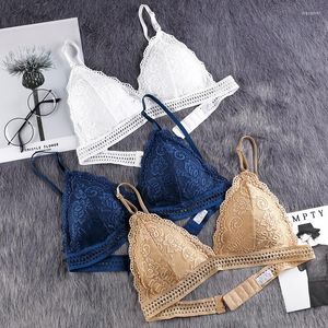 Bustiers & Corsets Ladies Lace Sexy Bra Beautiful Back Gather Comfortable Breathable Bralette No Undwire Elastic Strap V-shaped Solid Triang