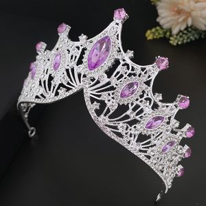 Cristalli viola Corona da sposa Copricapo 2023 Accessori per capelli da sposa Strass Tiara Diadema Regina Per spose Ragazza Spettacolo Gioielli Barocco Quinceanera Quince