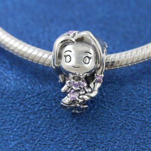 Wholesale Solid 925 Sterling Silver Princess TR Charm Bead with Enamel Fits European Pandora Style Jewelry Bracelets and Necklaces203R
