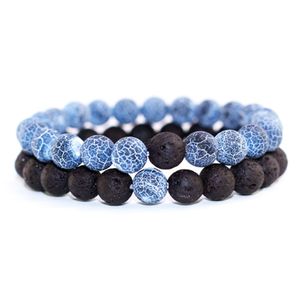 Perline di pietra naturale da 8 mm Lava blu stagionata dalle intemperie Braccialetti per amanti delle coppie Bracciale con perline Yoga Regalo di anniversario per gioielli da donna
