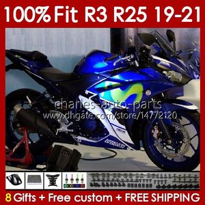 Corps de moulage par injection bleu Movistar pour YAMAHA YZFR3 YZFR25 YZF R 3 25 R3 R25 19 20 21 Carrosserie 141No.57 100% Fit YZF-R3 YZF-R25 2019 2020 2021 Cadre 2019-2021 Kit de carénage OEM