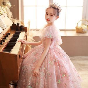 2022 pink Flower Girl Dresses Jewel Neck Ball Gown Lace Appliques Beads sequined Kids toddler Girls Pageant Dress Sweep Train Birthday Gowns