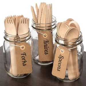 Disposable Dinnerware Eco-Friendly 16cm Wooden Cutlery Forks Spoons Dessert Utensils Party Birthday Home Tableware276R2295