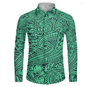 Men's Dress Shirts Samoan Tribal Tattoos Print Long Sleeve Shirt Men 6XL Plus Size Polynesian For Wedding Party Mens ShirtsMen's Vere22