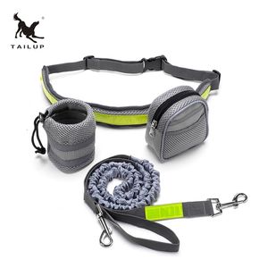 TAILUP Dog Hands Free Leash Walking Running Jogging Puppy es Lead Collars Adjustable Reflective Bag LJ201109