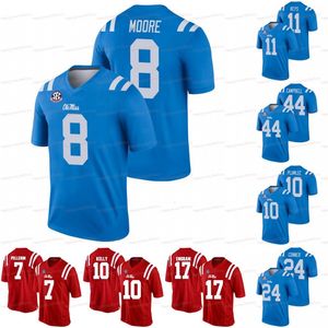 A3740 Custom Ole Miss Rebels Jersey de futebol da faculdade Blue Elijah Moore Matt Corral Evan Engram Eli Manning Laquon John Rhys Plumlee Treadwell Mike