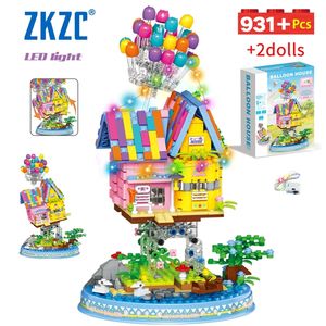 931 PCS City Friends Suspenderade Gravity Balloon Flying House Buildblocks LED -lampor Arkitektur Bricks Toy for Children Girl 220715