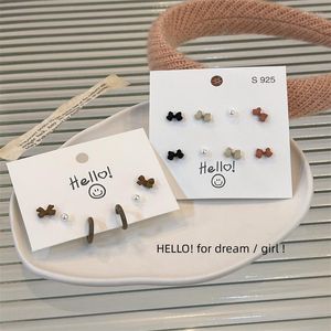 Stud 2022 8st/set Cute Black Brown Bowknot Small Studs Earrings Set for Women Imitation Pearl Earring Jewerly Giftstud Farl22
