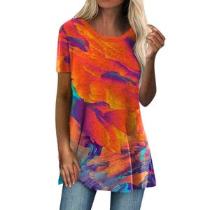 2022 Summer Kobiet Koszulka Streszczenie 3D Malarstwo Pullover zaokrąglenia Naszyka Połączenia drukowane topy Nowa kobieca koszula Vintage Projekt L220705