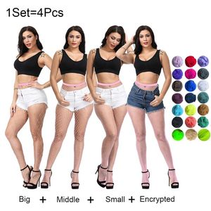 Skarpetki Hosiery 4pcs Seksowne rajstopy dla kobiet pończochy fishnet przezroczyste puste rajstopy kobiety mesh body klub impreza długie skarpetki