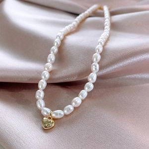 Pendant Necklaces Minar Korean Style Baroque Freshwater Pearl Necklace For Women Golden Love Heart Chokers Wholesale Bridal JewelleryPendant