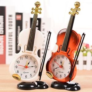 Objets décoratifs Figurines Vintage Musical Clock Mini Desktop Violin Alarme Home Office décor Ornements Student Festival Cadeaux