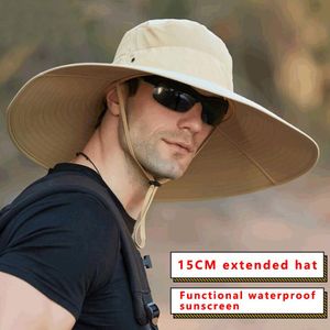 Unisex Hohe Qualität 15CM Große Breite Krempe männer Angeln Hut Einfarbig Wasserdichte Sonnenhüte Sommer Frauen Strand kappe Männer der Panama Hut 220506