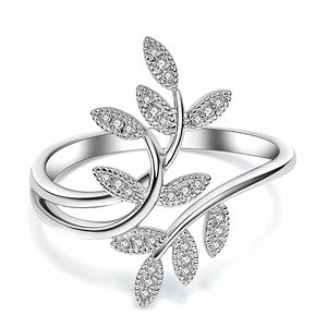 Silberringe, Farbe, Minimalismus, glänzender Diamant-Blatt-Öffnungsring, weibliche Mode, exquisiter Schmuck, Geburtstagsgeschenk