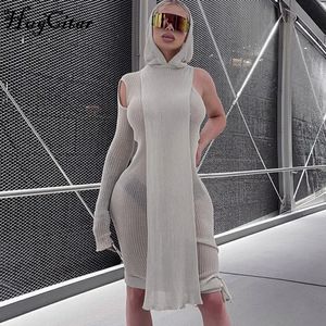 Hugcitar Damen Solid Hollow Out Single Shoulder Long Sleeves mit abnehmbaren Kapuzenkordelzügen Herbst Y2K Casual Outfits