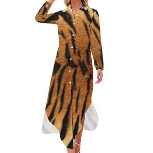 Casual Dresses Tiger Skin Print Chiffon Dress Animal Pattern Trendy Street Style Lady Sexig Vestidos Big Size 4xl 5xlcasual