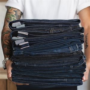 Maden Vintage Mens Jean Big Tall Regular Fit Straight Leg Raw Seedge Denim Jeans Dark Blue Pant Classic Pants Trous 210318