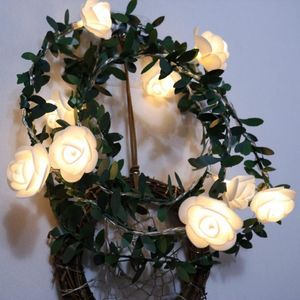 Strängar rosblomma led stränglampor grönt blad girland batteri USB Solardriven varm vit fairy semesterljus