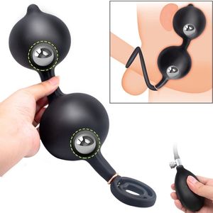 Huge Inflatable Anal Plug Prostate Massager Vagina Anus Expansion Beads Big Butt Plug With Metal Ball Anal Sex Toys For Men Woma 220412