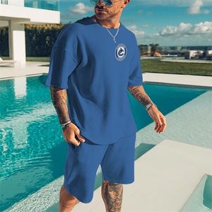 Mens Sportswear 2 peças Hawaiian Solid Color Sports Sports Sports Sports curta Manga curta Camisa Casual Roupos de moda Summer 220608