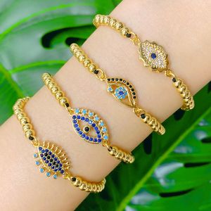 S3122 Fashion Jewelry Copper Beads Gold Plated Zircon Evil Eye Bracelet Blue Eyes Adjustable Hand Rope Bracelets