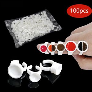 Tattoo Inks 100pcs White Disposable Ink Rings Cups S L Eyebrow Lip Pigments Holder Ring Container Permanent Makeup AccessoriesTattoo