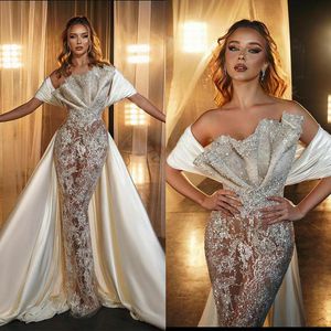 Sexy See Through Mermaid Wedding Dress 3D Beads Lace Appliques Bride Dresses Robe De Mariee Bridal Gowns