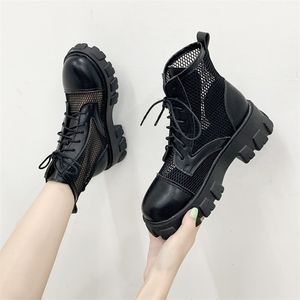 Comemore Women Boot Black Mesh Lace Up punk gótico gótico Botas de tornozelo Plataforma Sapatos femininos Botas de verão Tamanho 40 220815