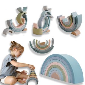 Baby Food Grade Silicone juguete Montessori Bloques de construcción de arco iris bricolaje Juego de equilibrio de apilamiento creativo Juguete Educational Gift 220621