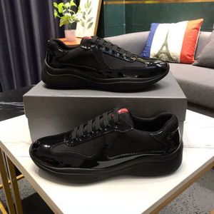 Luxury Casual Shoes Mens Sneaker American Cup Technical Fabric Sneakers Patent Leather Lace Up Runner Trainers Gummisol 38-46