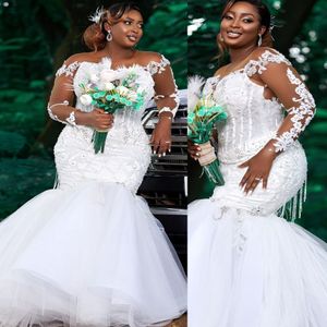 2022 Arabski Aso Aso Ebi Ebi -Mermaid Lace Beaded Wedding Dress Sheer Szyja Krzyki Seksowne suknie ślubne sukienki ZJ330