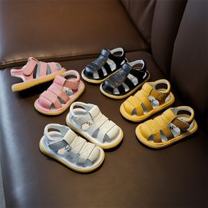 Baby flickor pojkar sommar sandaler spädbarn antikollision småbarn skor mjuk botten äkta läder barn barn strand sandaler 220621