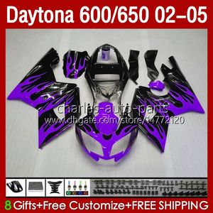 Kit de feiras para Daytona 650 600 CC 02 03 04 05 Bodywork 132No.65 Cowling Daytona 600 Daytona650 Chamas roxas 2002 2003 2004 2005 Daytona600 02-05 ABS motocicleta corpo