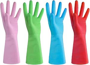 4 çift ev eldivenlerini temizlemek için bulaşık yıkayan kauçuk eldiven