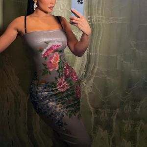 Casual Kleider Sommer Mode Temperament Sexy Hosenträger Backless Tube Top Blume Drucken Dünnes Kleid Langen Rock WomenCasual