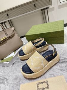 Designer Luxury Wide Strap Sandals Signature Platform Slide Beige Men's Sahara Rubino Canvas Slide Flip Flop Slipper Blind For Love With Box Dust Bag