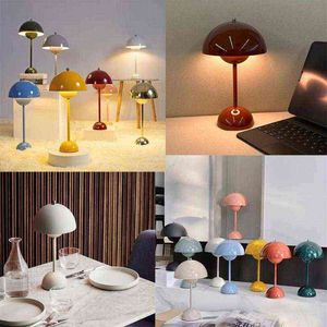 LED USB Mushroom Table Lamp Recargable Desk Lamp Bedside Flower Bud Bedroom Table Night Lights Decoration Standlights H220423