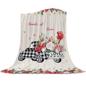 Filtar Valentine Truck Roses Kasta filt för sängar Mikrofiber Flanell varm bäddsoffa sängkläder