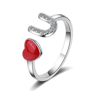Original personality fashion red love sweet and fresh open index finger ring female jewelry new ladies red heart adjustable jewelry ring