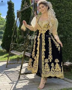 Traditional Kosovo Albanian Caftan Mariee Evening Dresses black gold Pants Lace Applique Prom Gowns Robe De Soiree De Mariage