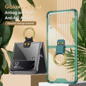 بالنسبة إلى Samsung Galaxy Z Flip 3 Flip3 Flip 5 4 Flip4 Cases Bracket Ring Ring Bracket الشفافة قابلة للطي Rackproof Stander Hard Cover