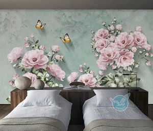 Custom Mural Wallpaper European nostalgic retro rose butterfly living room bedroom TV background wall