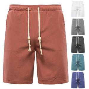 Running Shorts Summer Men's Fashion Casual Solid Colors Cotton Linne Drawstring Outdoor Bortable Loose Beach Sports Trouser#G3Running