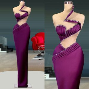 Elegant Fashion Beads Evening Dresses Sexy Sleeveless Mermaid Satin Custom Made Formal Women Prom Gown