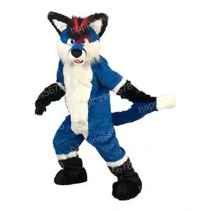 Simulering Blue Husky Fox Dog Mascot Costumes Högkvalitativ tecknad karaktärutrustning Suit Halloween vuxna storlek födelsedagsfest utomhusfestival klänning