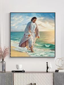 Dipinti di Gesù e paesaggio marino stampati su tela Decorazioni per la casa Stampa immagini per poster da parete per soggiorno