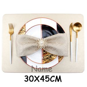 Placemats Customizable Name Nordic Style PU Leather cloth Waterproof Oilproof Heatresistant Mat Table Deco Cover Pad 220707