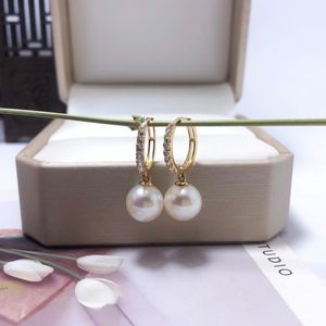 Dangle & Chandelier 18k Yellow Gold Natural White Jasper Drop Earring Classic Fine Jewelry Women Wedding Gift 8.5mm Yze8.58.5664zzDangle